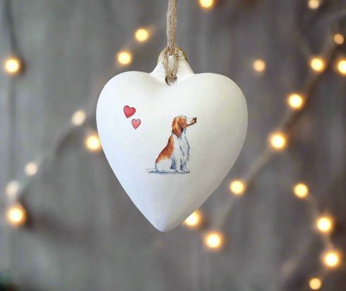 Welsh Springer Ceramic Heart Bauble